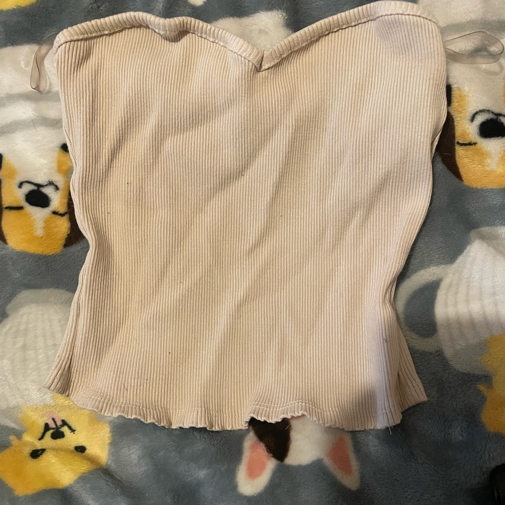 Cream Ribbed Strapless Top